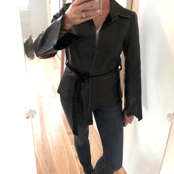 Joie Genuine Leather Belted Blazer Jacket – Black - Picture 5 of 13